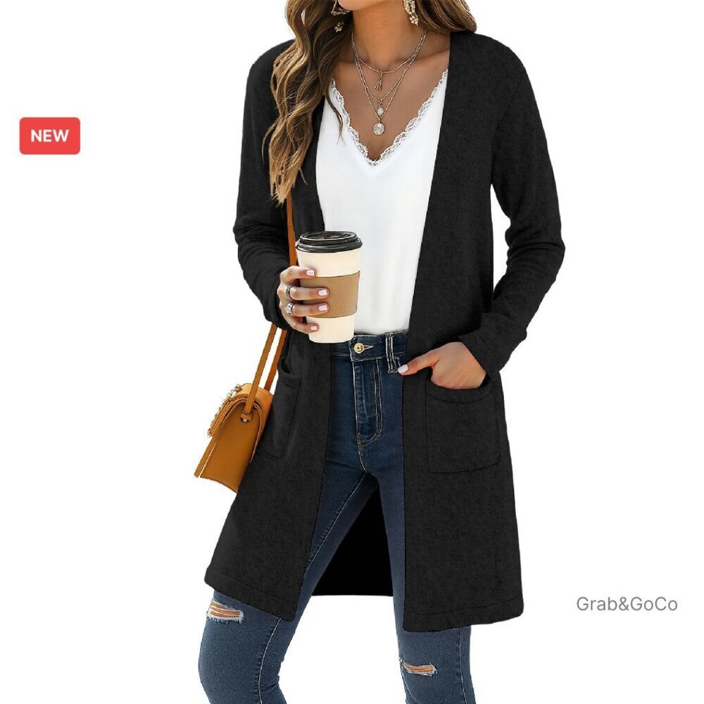 Long Open Front Cardigan Knitted Sweater with Pockets Casual Chic Elegant